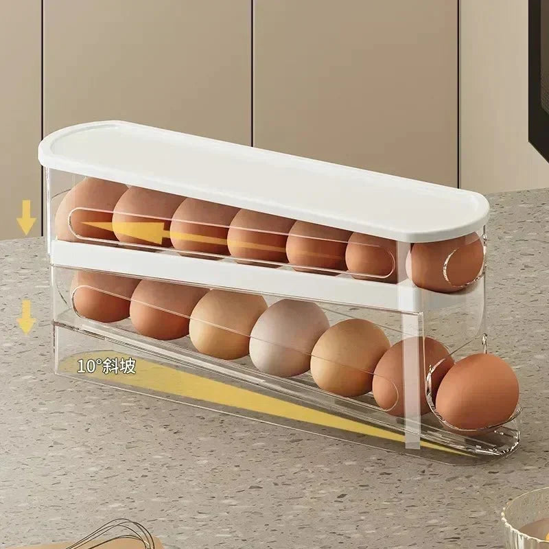 EggFlow automatisk äggorganiserare med två nivåer och rullfunktion — framåtrullningsmekanism