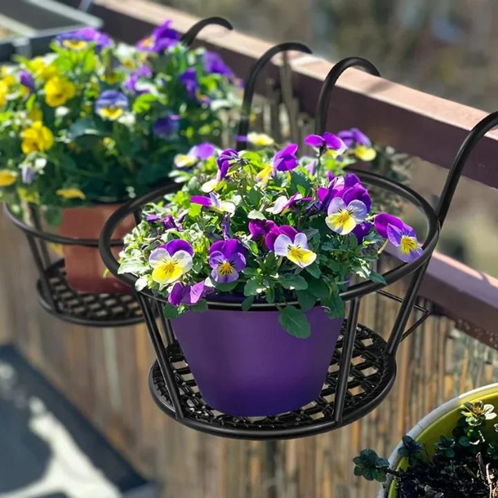 Černé držáky květináčů na balkon s háčky, balení 3 ks - bez vrtání, odolné vůči povětrnostním vlivům, 22 cm