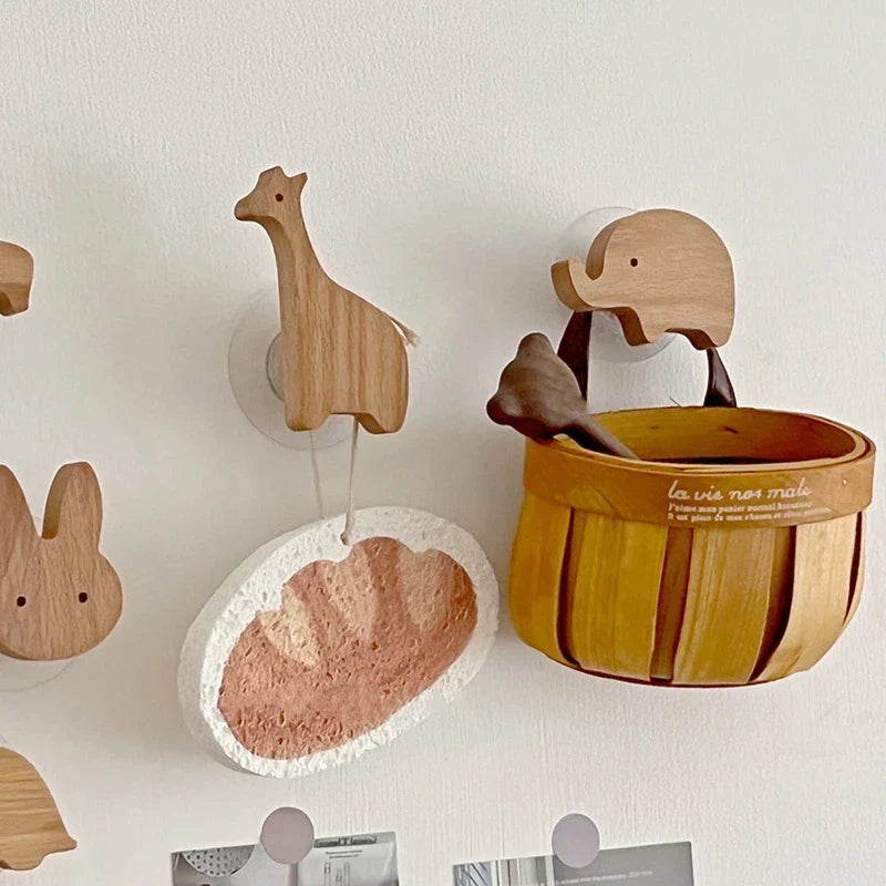 Wooden Animal Wall Hooks Self Adhesive Coat Rack For Kids Room Scandinavian Wall Decor