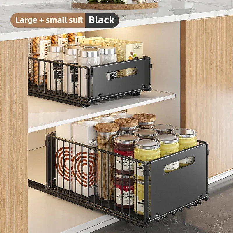 Spice Drawer Extendable Organizer For Deep Cabinet Storage Carbon Steel Black