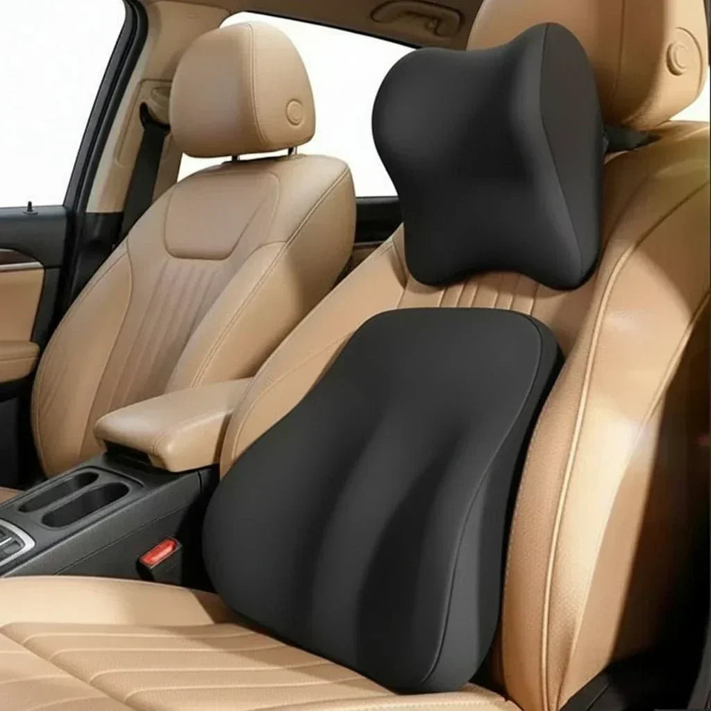AeroEase Memory Foam Car Pillow — Contoured Neck and Lumbar Support