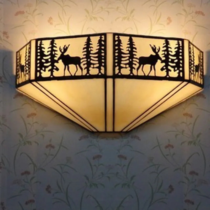 Tiffany Glass Wall Lamp E27, Retro Blue LED Wall Light For Living Room, Bedroom And Hall