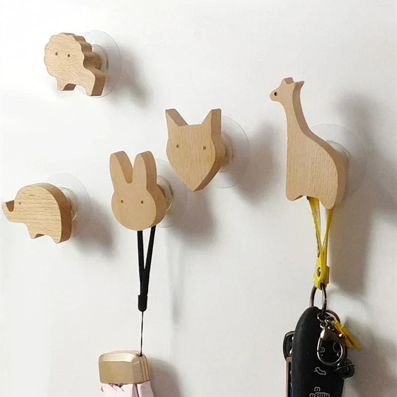 Wooden Animal Wall Hooks Self Adhesive Coat Rack For Kids Room Scandinavian Wall Decor
