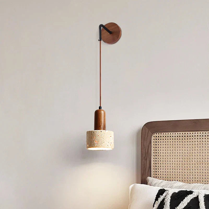 Liora Bedside Lamp With Wood And Travertine Wall Mount For Japandi Spaces In Modern Homes