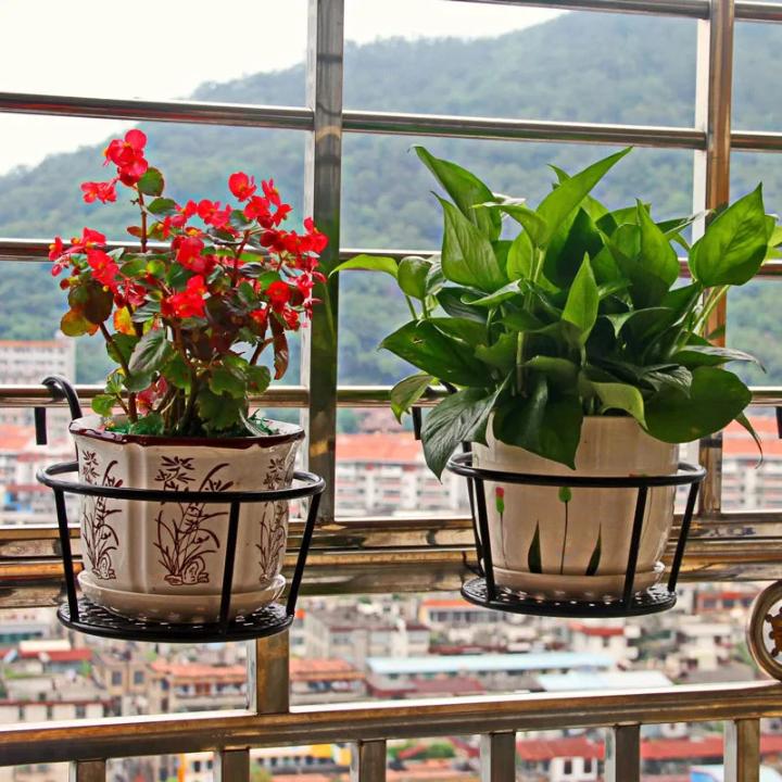 Černé držáky květináčů na balkon s háčky, balení 3 ks - bez vrtání, odolné vůči povětrnostním vlivům, 22 cm