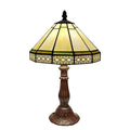Tiffany Stained Glass Table Lamp With Green Geometric Shade