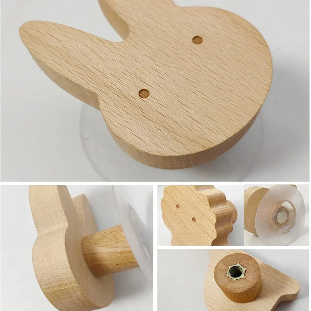 Wooden Animal Wall Hooks Self Adhesive Coat Rack For Kids Room Scandinavian Wall Decor