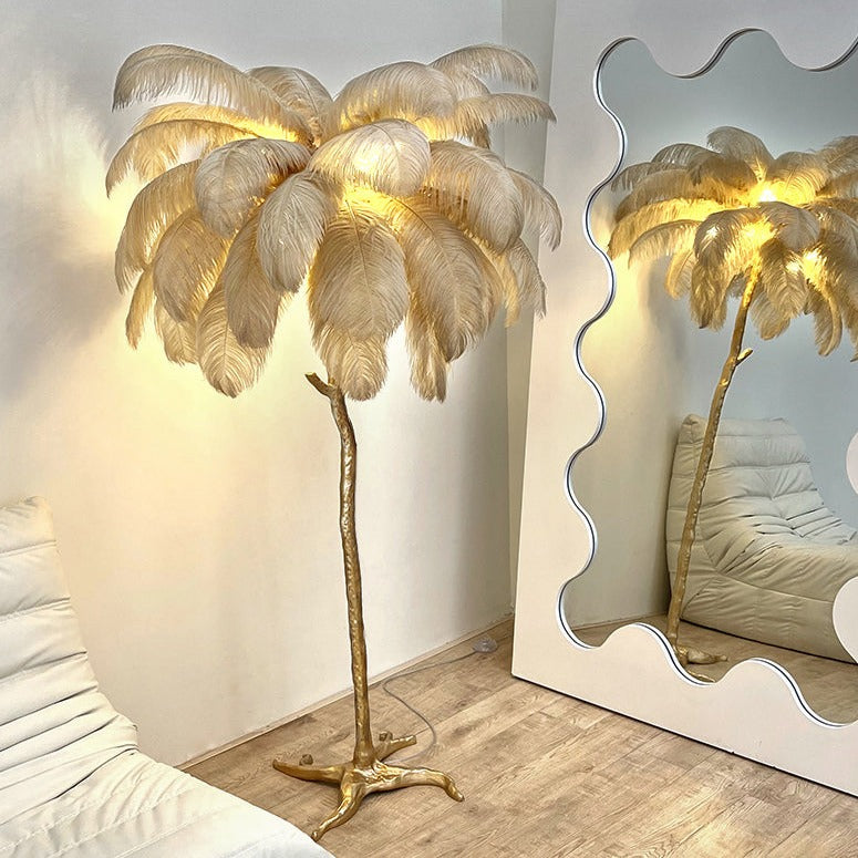AstraLoom Ostrich Feather LED Floor Lamp With Adjustable Height For Home And Gentle Glow