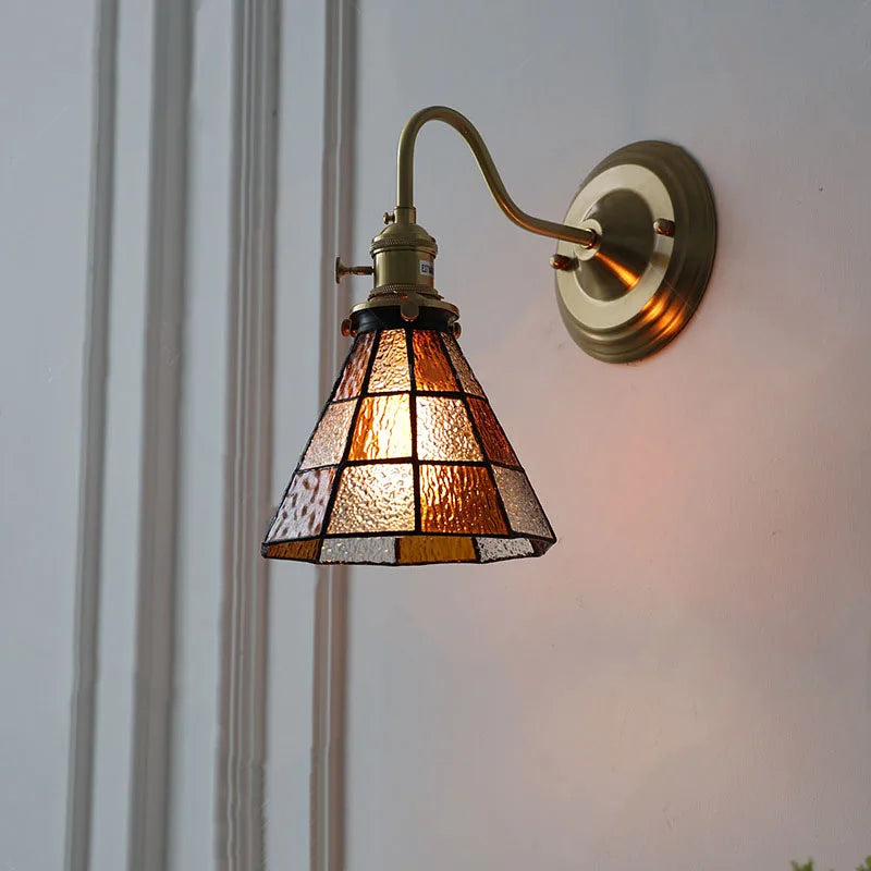 Tiffany Wall Lamp With Stained Glass, Brass, E27 Retro Style, Toggle Switch