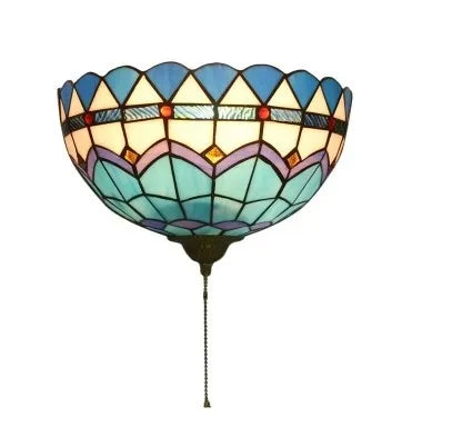 Tiffany Glass Wall Lamp E27, Retro Blue LED Wall Light For Living Room, Bedroom And Hall