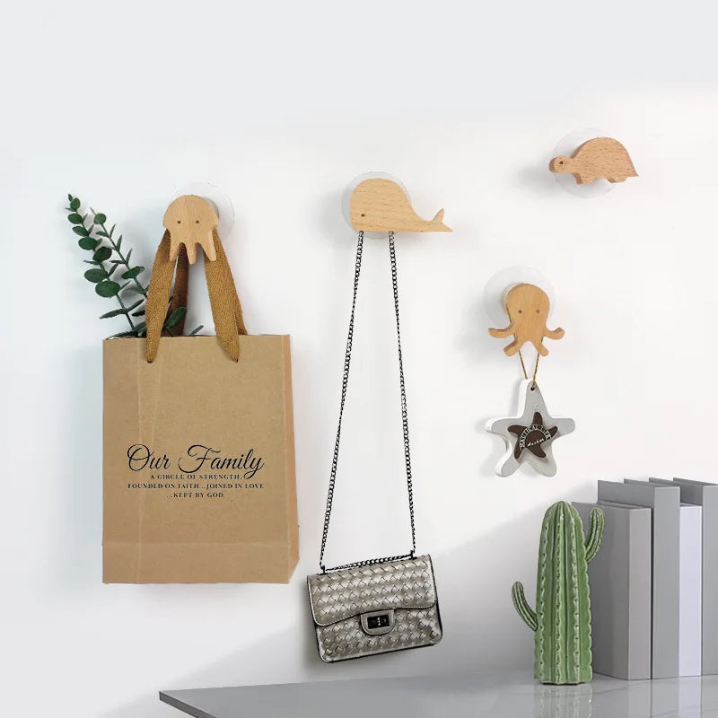 Wooden Animal Wall Hooks Self Adhesive Coat Rack For Kids Room Scandinavian Wall Decor
