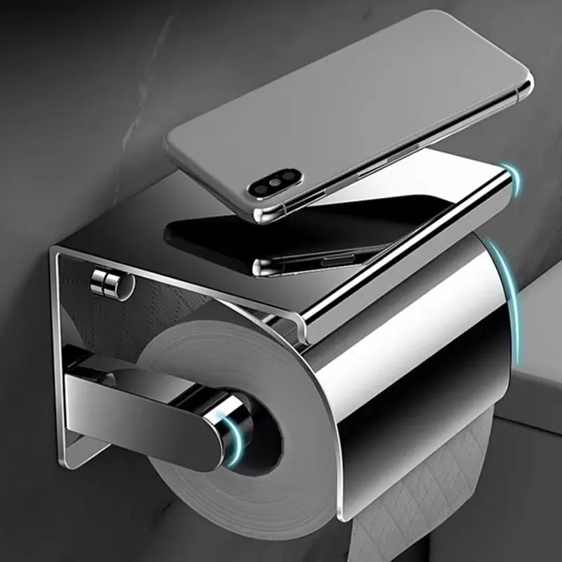 Wall Mounted Paper Roll Holder With Shelf And Dust Protection Flap
