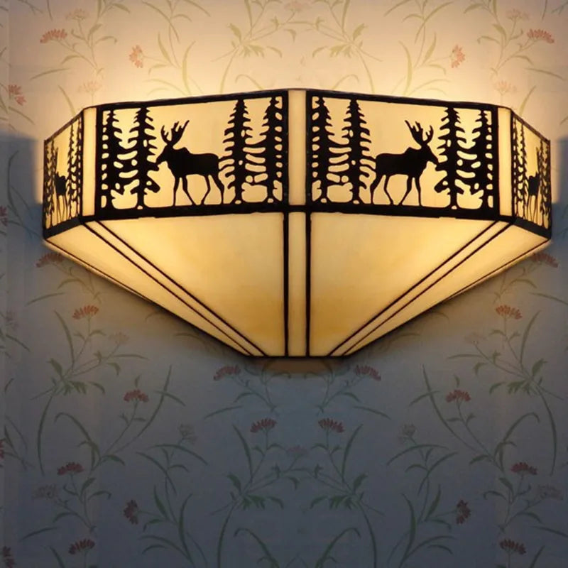 Tiffany Glass Wall Lamp E27, Retro Blue LED Wall Light For Living Room, Bedroom And Hall