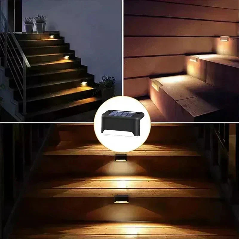 8 Piece Solar Stair Lights Set With Dusk Sensor Waterproof LED Path Lighting