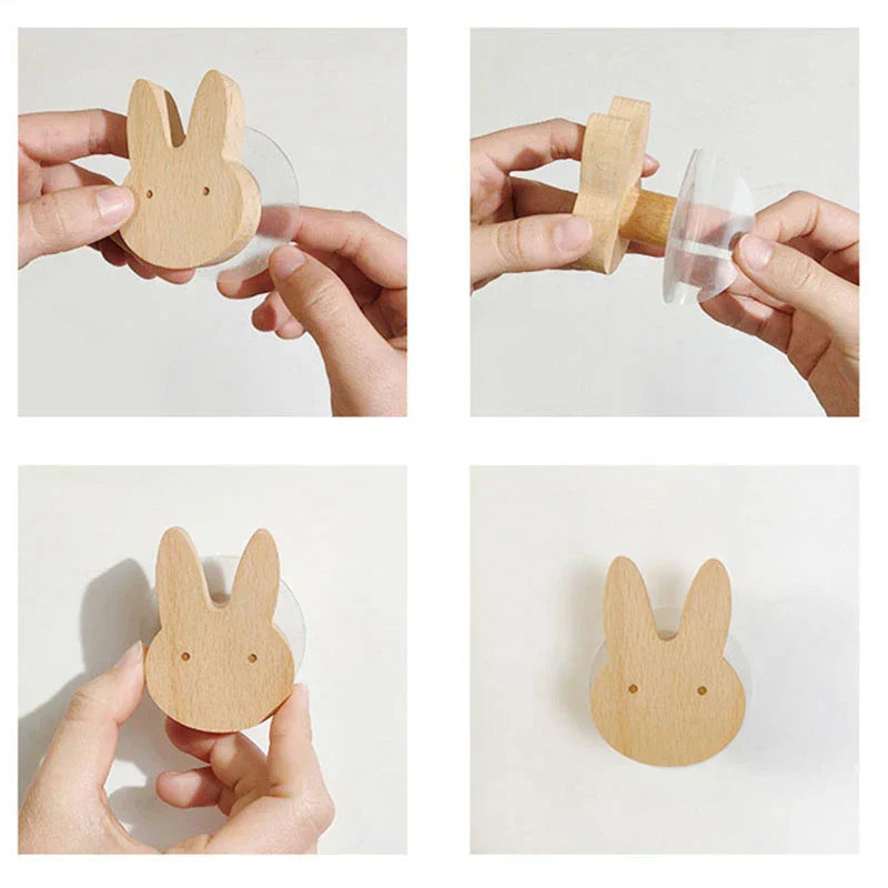 Wooden Animal Wall Hooks Self Adhesive Coat Rack For Kids Room Scandinavian Wall Decor