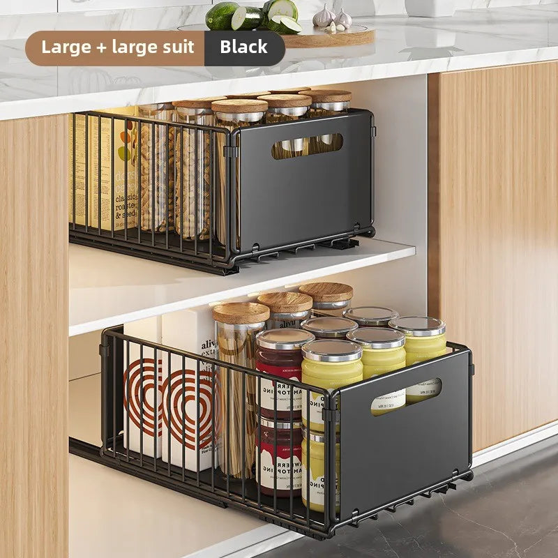 Spice Drawer Extendable Organizer For Deep Cabinet Storage Carbon Steel Black