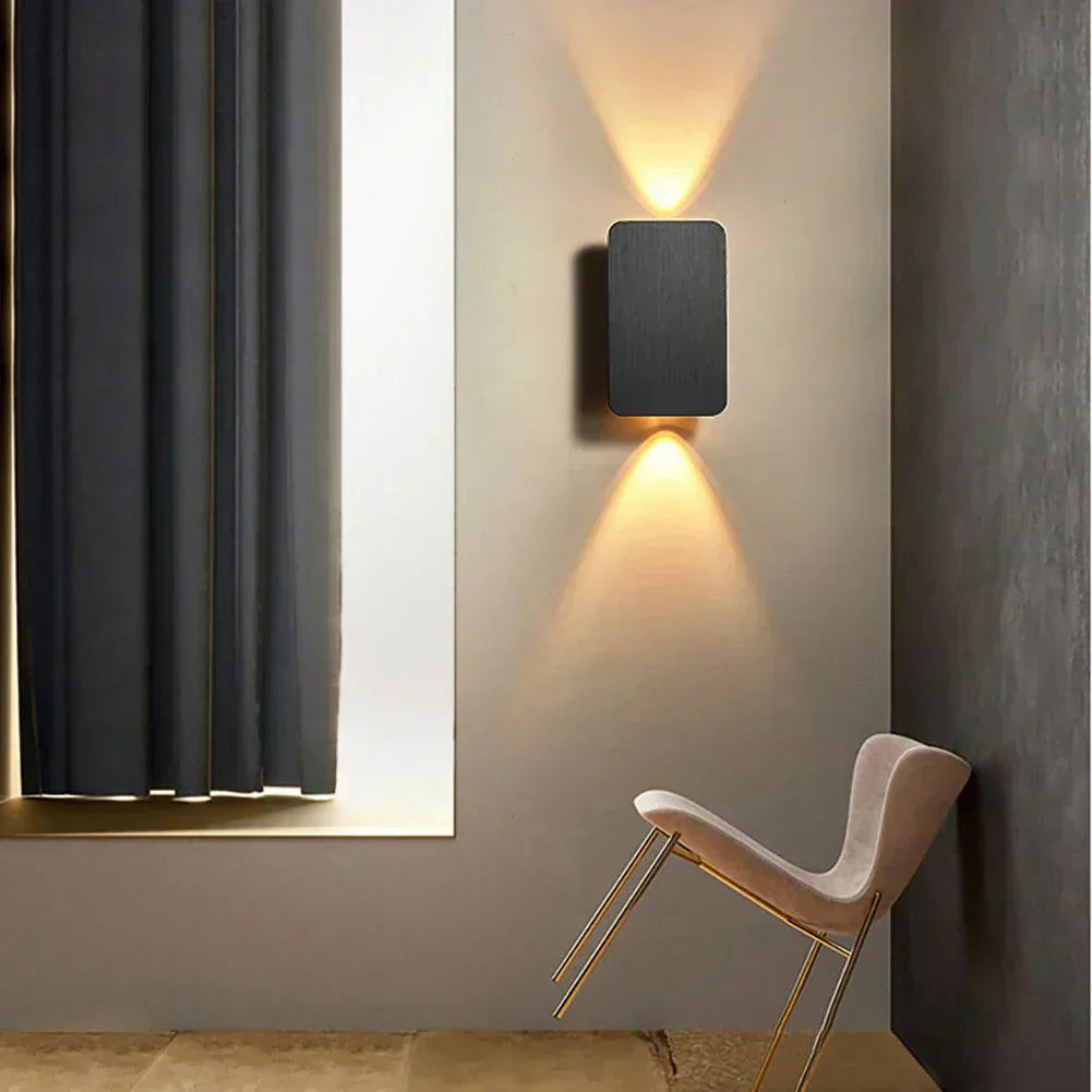 NovaLine Two-Head LED Up Down Wall Sconce Light Black Finish For Indoor Hallways And Living Rooms