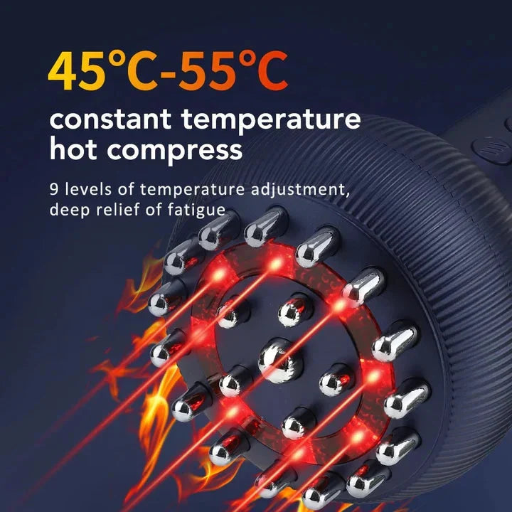 4-in-1-Massagegerät — Wärme, Vibration, Mikrostrom und Rotlicht mit 21 Stahlmassageköpfen