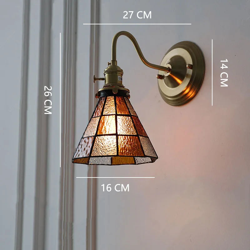 Tiffany Wall Lamp With Stained Glass, Brass, E27 Retro Style, Toggle Switch