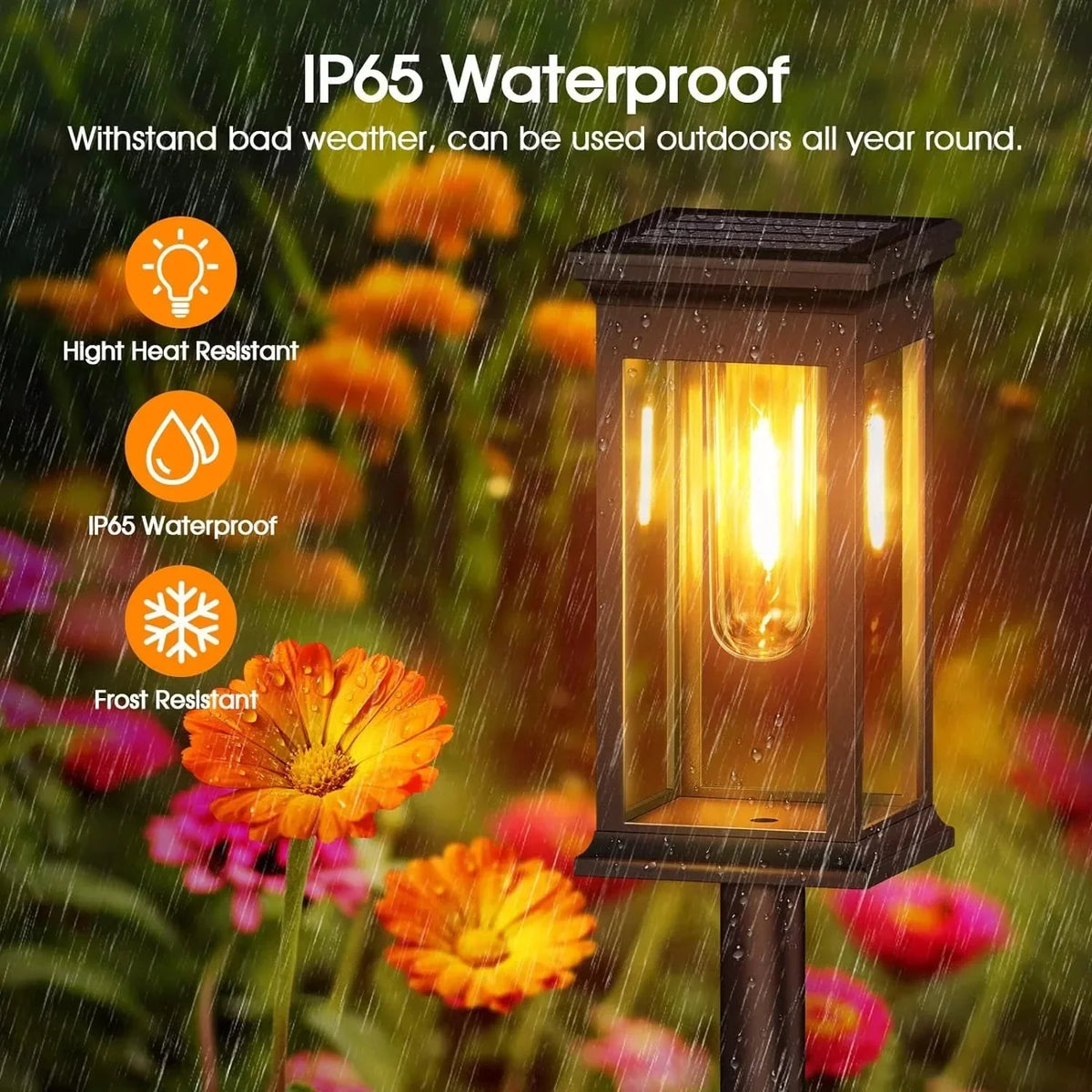 Lămpi solare pentru alei, set de 2 — lămpi LED în stil felinar, cu aspect de filament cu lumină caldă
