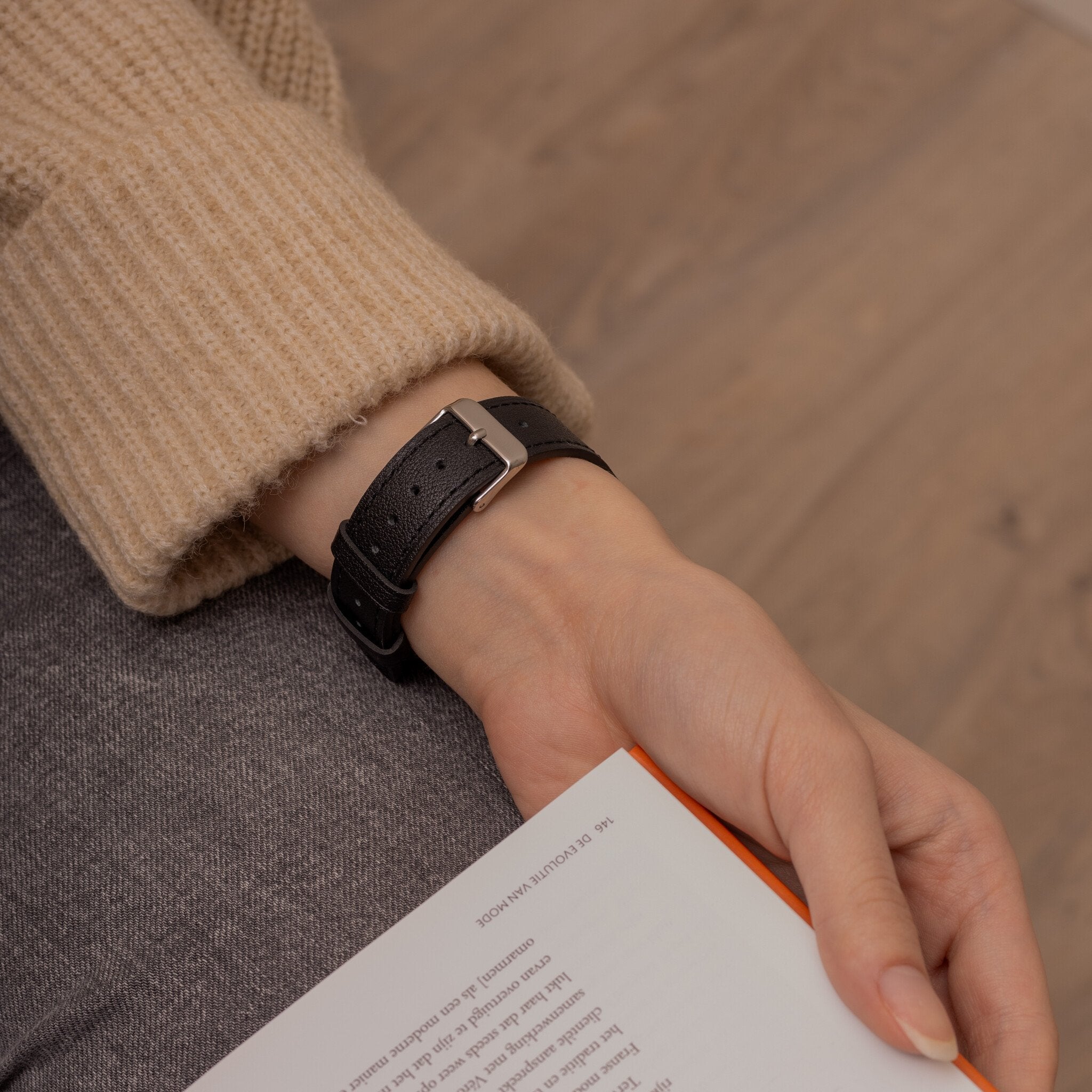 Samsung Galaxy Watch 3 45 mm-armband, modernt svart läder
