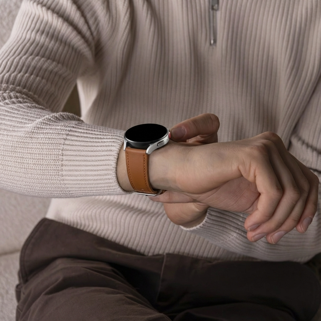 Náhradní kožený řemínek Samsung Galaxy Watch 7 40 mm — tmavě hnědý