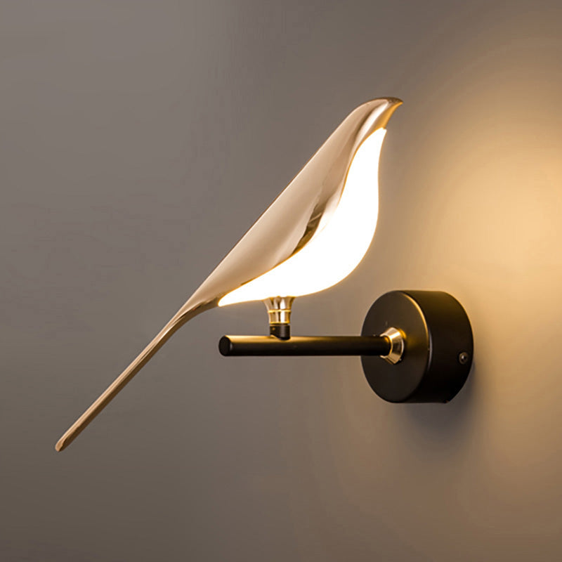 Bird Motif Wall Lamp In Gold And Black Metal With Warm White LED