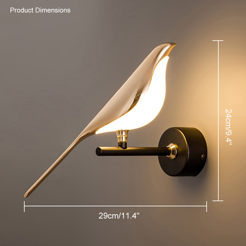 Bird Motif Wall Lamp In Gold And Black Metal With Warm White LED