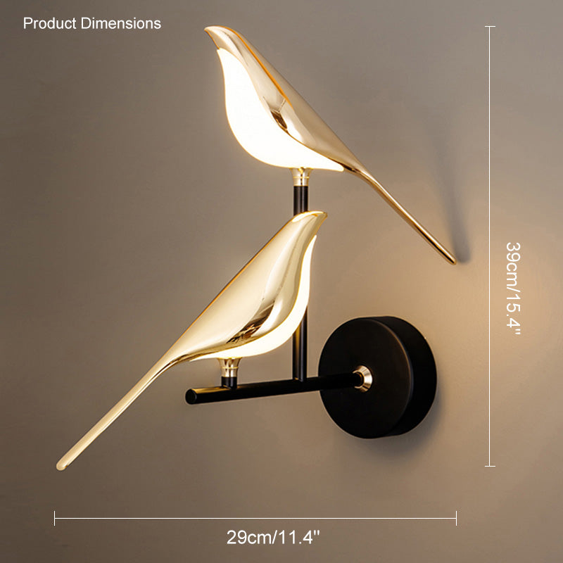 Bird Motif Wall Lamp In Gold And Black Metal With Warm White LED