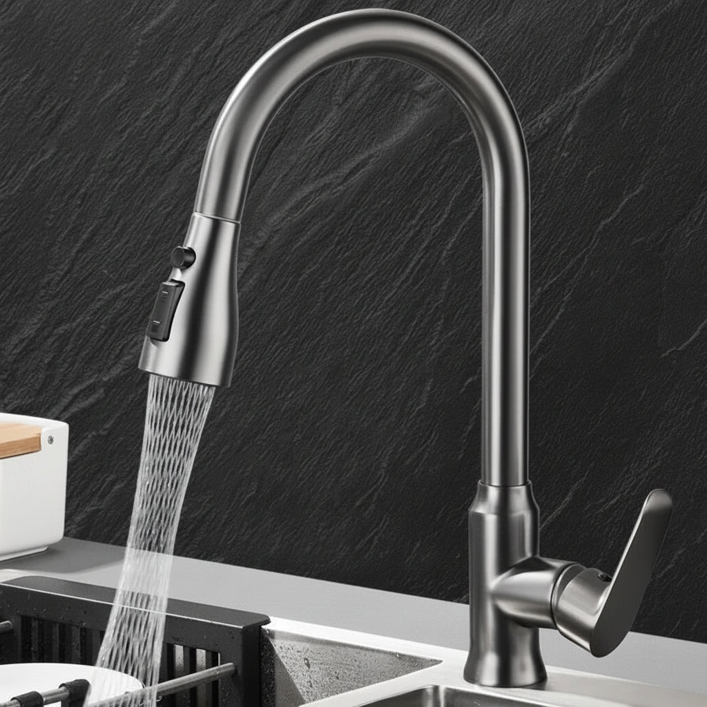 Torneira de cozinha extraível com rotação de 360° AureaFlow — Estilo contemporâneo elegante