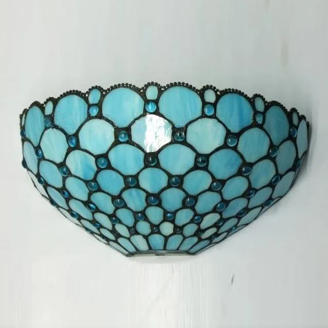 Tiffany Glass Wall Lamp E27, Retro Blue LED Wall Light For Living Room, Bedroom And Hall