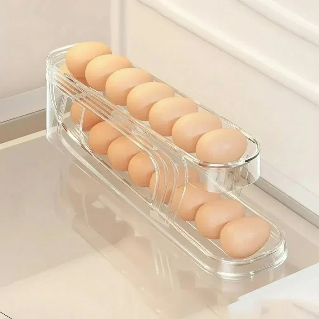 EggFlow automatisk äggorganiserare med två nivåer och rullfunktion — framåtrullningsmekanism