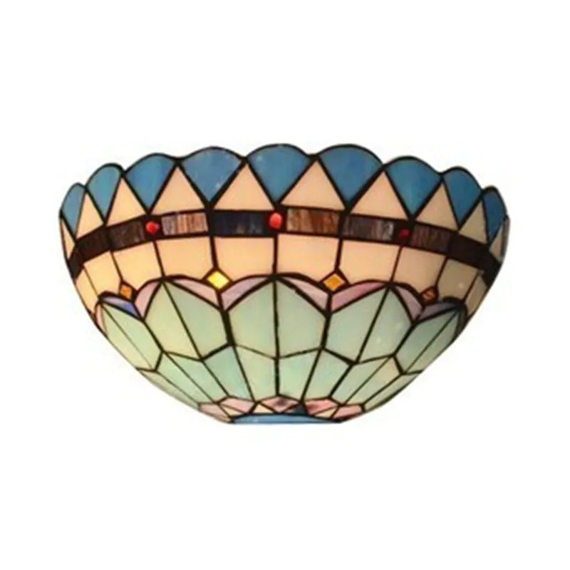 Tiffany Glass Wall Lamp E27, Retro Blue LED Wall Light For Living Room, Bedroom And Hall