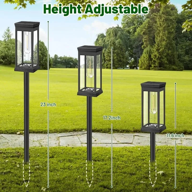 Lămpi solare pentru alei, set de 2 — lămpi LED în stil felinar, cu aspect de filament cu lumină caldă