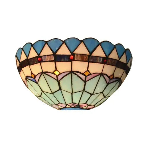 Tiffany Glass Wall Lamp E27, Retro Blue LED Wall Light For Living Room, Bedroom And Hall