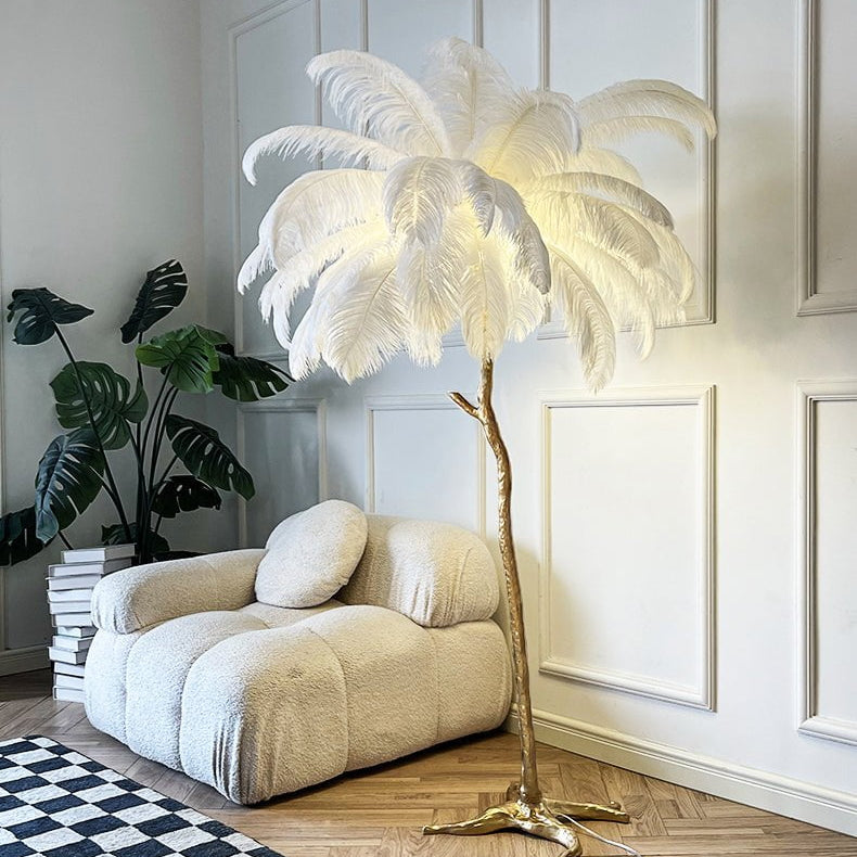 AstraLoom Ostrich Feather LED Floor Lamp With Adjustable Height For Home And Gentle Glow