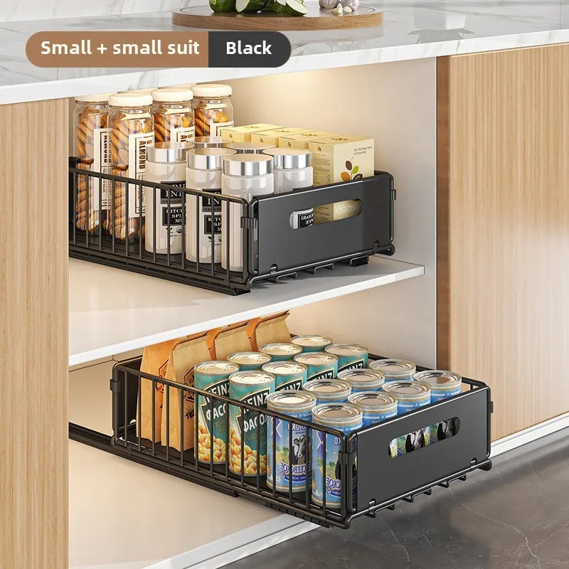 Spice Drawer Extendable Organizer For Deep Cabinet Storage Carbon Steel Black