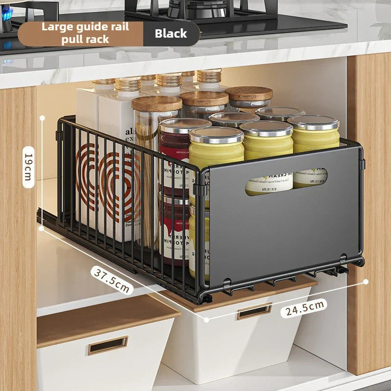 Spice Drawer Extendable Organizer For Deep Cabinet Storage Carbon Steel Black