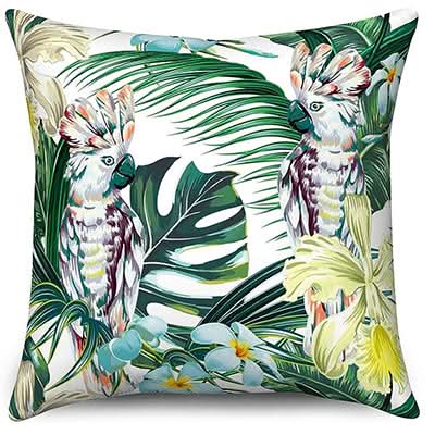 Funda de cojín con hojas de palmera hawaiana PARROTFLOW — Estampado tropical, toque de textura suave