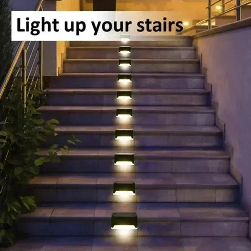8 Piece Solar Stair Lights Set With Dusk Sensor Waterproof LED Path Lighting