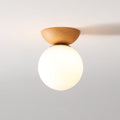 Nordis Globe Ceiling Light With A Wood Base Matte Glass Opal Finish Fixture Light