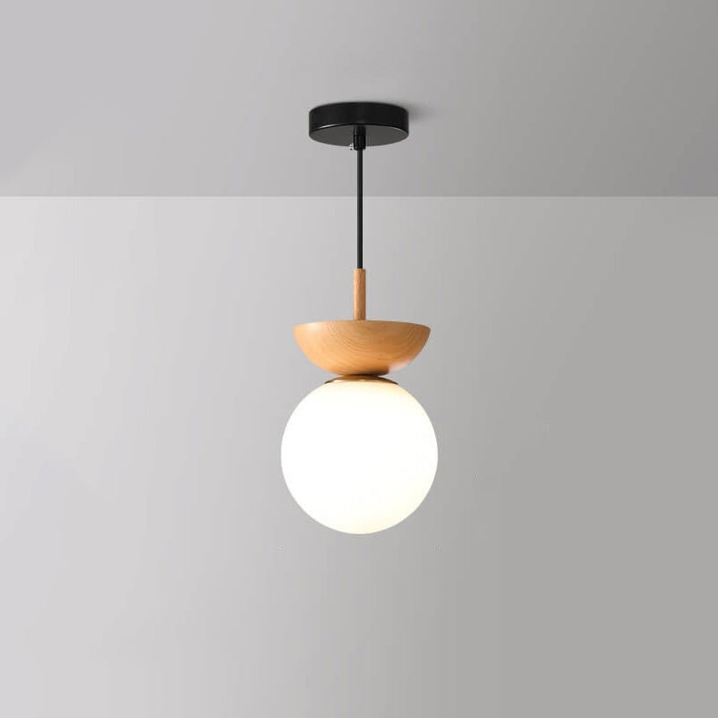 Nordis Globe Ceiling Light With A Wood Base Matte Glass Opal Finish Fixture Light