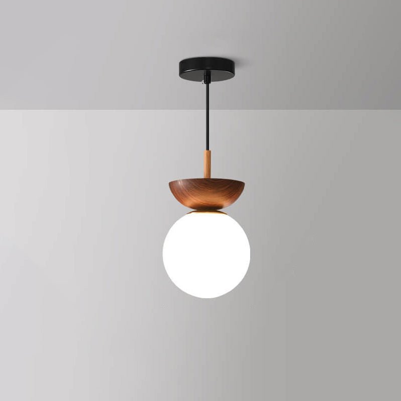 Nordis Globe Ceiling Light With A Wood Base Matte Glass Opal Finish Fixture Light