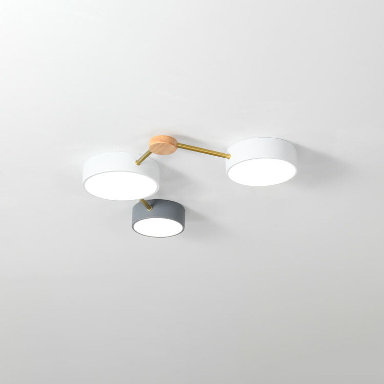 Scandinavian Low Profile Flush Mount Light Ceiling With Solid Wood Accent And Iron Frame Integrated LED