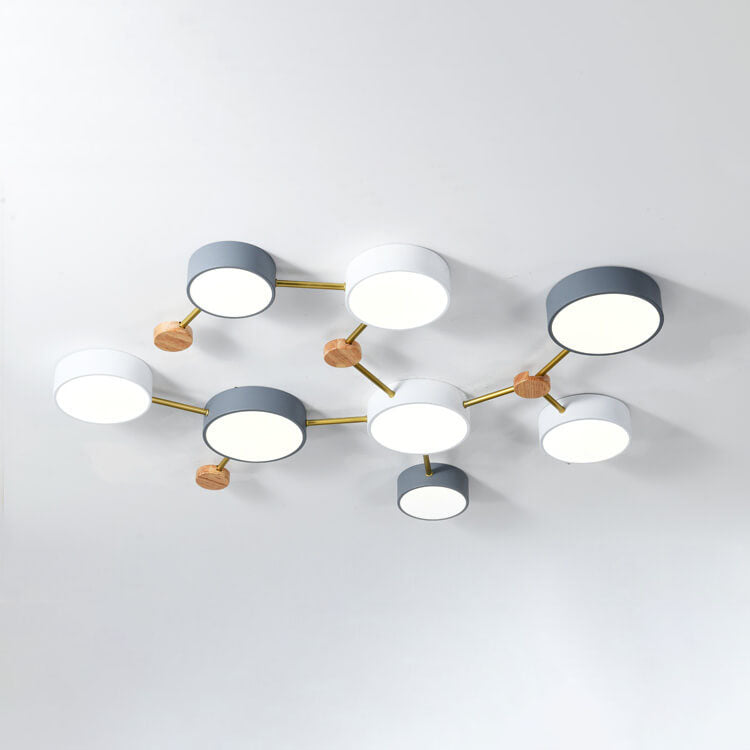 Scandinavian Low Profile Flush Mount Light Ceiling With Solid Wood Accent And Iron Frame Integrated LED