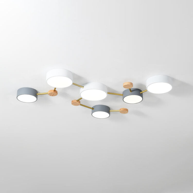 Scandinavian Low Profile Flush Mount Light Ceiling With Solid Wood Accent And Iron Frame Integrated LED