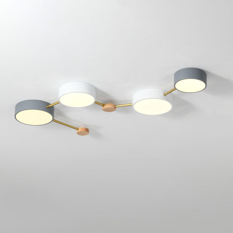 Scandinavian Low Profile Flush Mount Light Ceiling With Solid Wood Accent And Iron Frame Integrated LED