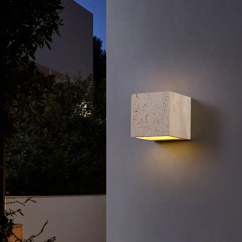 Aster LED Perforated Travertine Wall Sconce, Wall Mounted Lighting Fixture For Modern Interiors