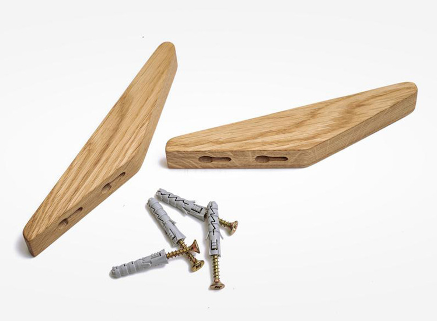 Sada 2 přírodních dřevěných nástěnných háčků, minimalistický věšák na kabáty do předsíně a koupelny