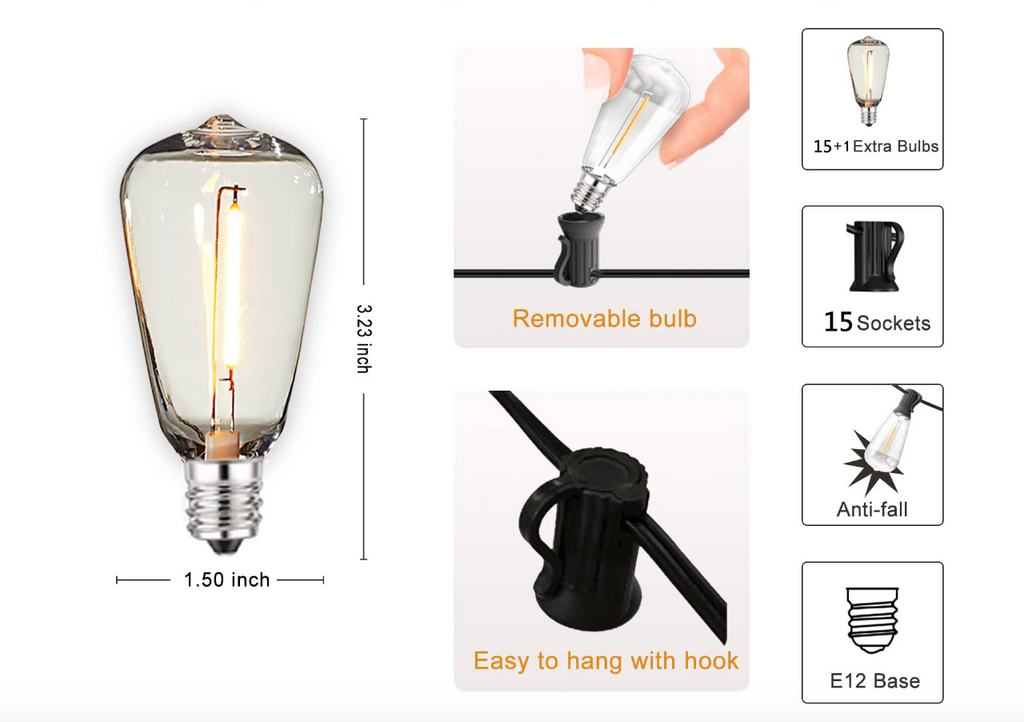 IP44 Weatherproof LED Garden Lights With 15 Durable Bulbs On 10m Cord Black